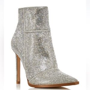 AQUA Women’s Valry Snip Toe Rhinestone Stretch High Heel Booties